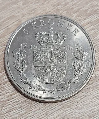 Moneda 5 Kroner Dinamarca 1961
