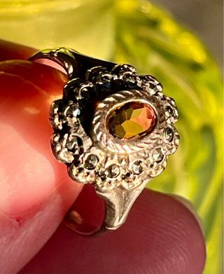 Anillo Alfonsino Plata Oro Citrino Marcasitas