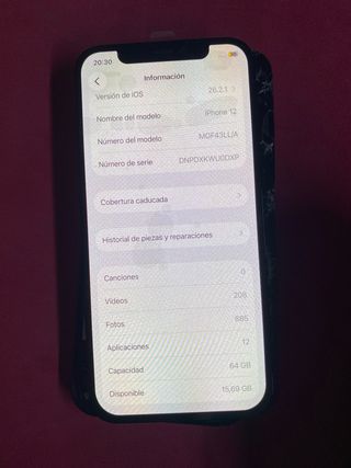 iPhone 12 64GB Azul Oscuro - Para Piezas