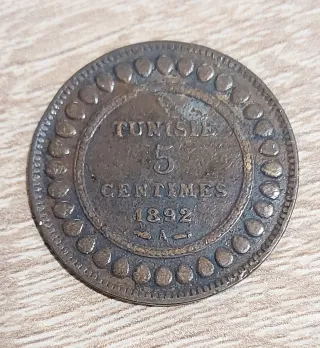 Túnez 5 Centimes 1892 Moneda Antigua