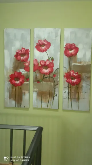 Cuadro Decorativo Flores Rojas y Beige