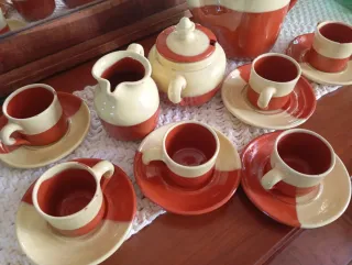 Juego de café vintage 6 tazas. Barro cocido.
