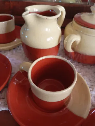 Juego de café vintage 6 tazas. Barro cocido.