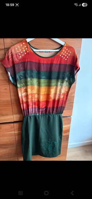 Vestido Desigual Multicolor Rayas Flores