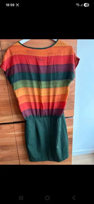 Vestido Desigual Multicolor Rayas Flores