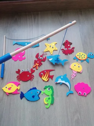 Juego pesca imantado fieltro animales marinos
