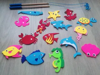 Juego pesca imantado fieltro animales marinos
