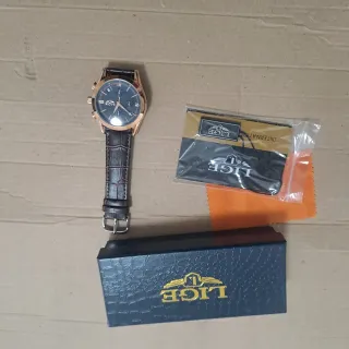 Orologio LIGE Cronografo Uomo Pelle Marrone Oro