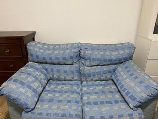Conjunto 2 sofás tela azul y gris