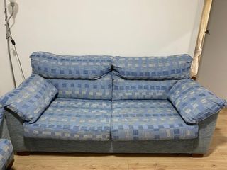 Conjunto 2 sofás tela azul y gris