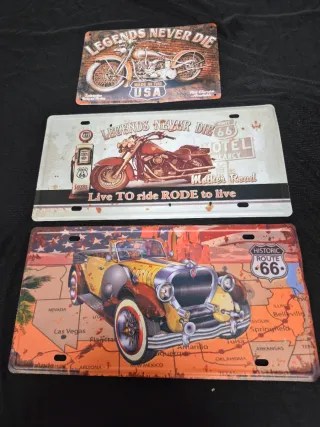 Lote 3 Placas Decorativas Metálicas Estilo America