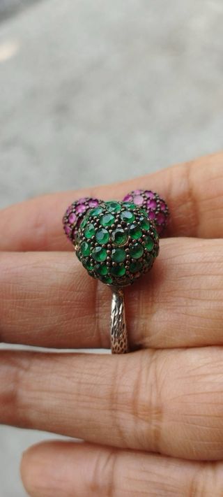 Anillo Plata 925 Esmeraldas y Rubíes Naturales