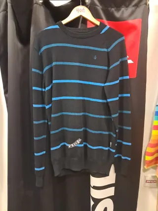 Camisola Volcom L riscas azuis preta