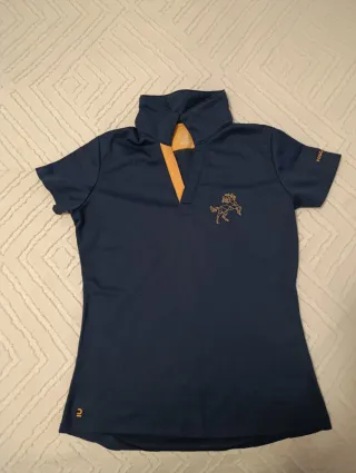 Polo equitación Fouganza azul Talla XS - 14 años