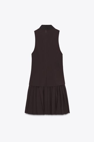 Vestido Zara corto marrón falda tablas corbata