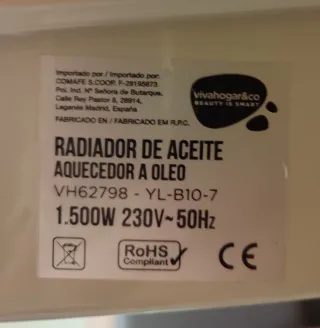 Radiador Aceite Vivahogar&co 1500W Beige