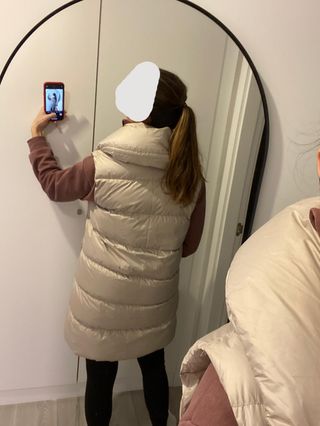 Chaleco largo acolchado mujer beige
