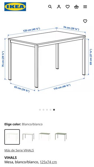 Mesa comedor/ cocina IKEA VIHALS blanca 125x74