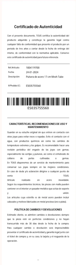 Pulsera Tous Tubular Mesh Acero