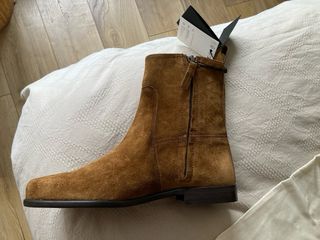 Botines piel serraje camel Massimo Dutti