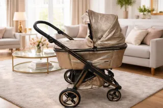 Carro de bebé dorado y bronce BEBECAR