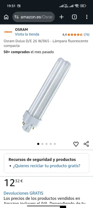 Lámpara Osram Dulux D/E 26W 4 pines