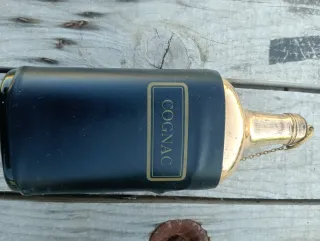 Botellero vintage con 4 bottiglie antiche