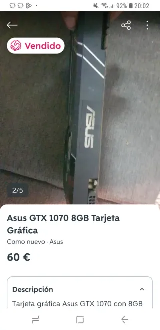 Tarjeta Gráfica Asus GTX 1070 8GB
