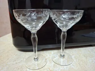 2 Copas Vintage Marion Glass Grabado Floral