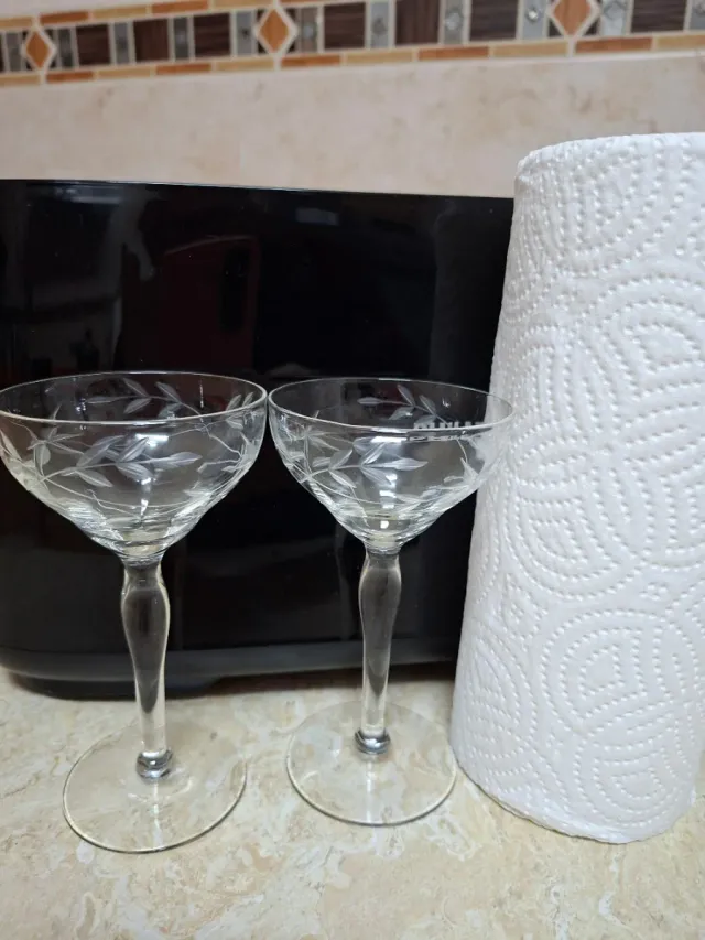 2 Copas Vintage Marion Glass Grabado Floral