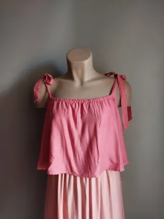 Vestido largo rosa y beige Talla L