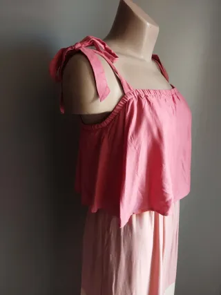 Vestido largo rosa y beige Talla L