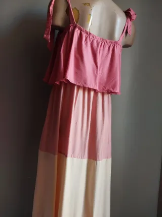 Vestido largo rosa y beige Talla L