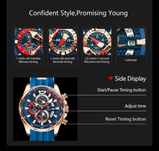 Reloj Poedagar Hombre Azul y Dorado