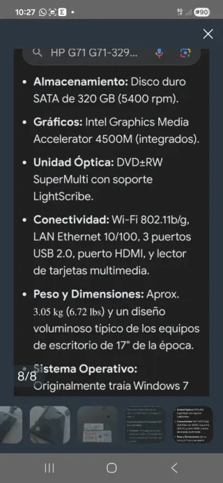 Portátil de 17 pulgadas, HP G71 17 Negro/Plata