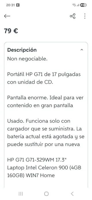 Portátil de 17 pulgadas, HP G71 17 Negro/Plata