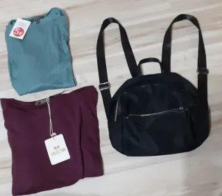 Lote camiseta granate aguamarina, mochila todo 5€