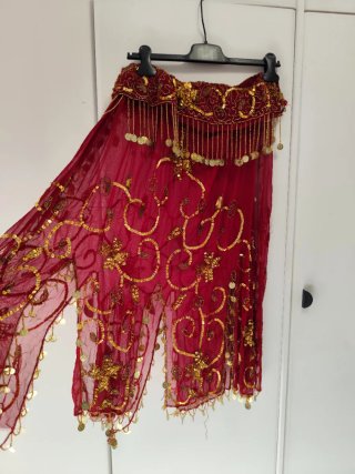 Traje Danza Vientre Rojo y Dorado