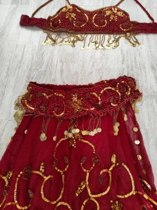 Traje Danza Vientre Rojo y Dorado