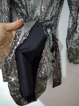 Vestido Bershka lentejuelas plateado XS