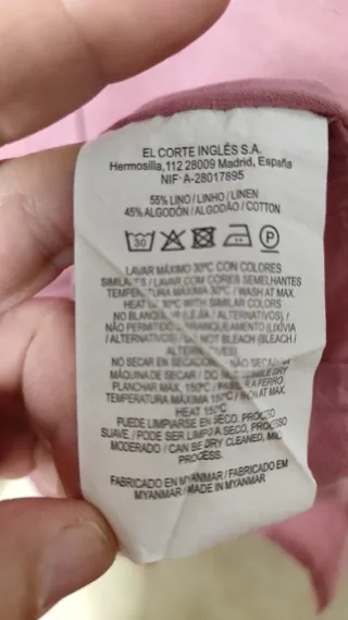 Camisa hombre Lino Algodón XL El Corte Inglés Rosa