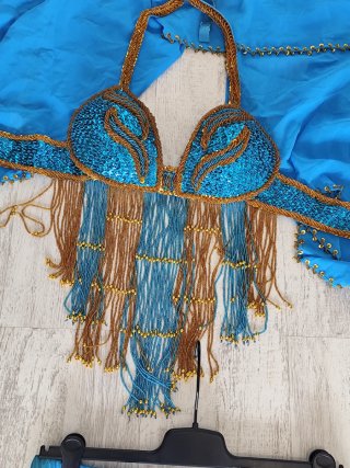 Traje Danza Vientre Azul y Dorado