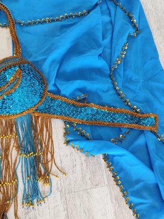 Traje Danza Vientre Azul y Dorado