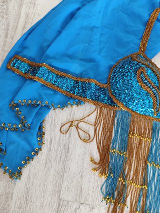 Traje Danza Vientre Azul y Dorado