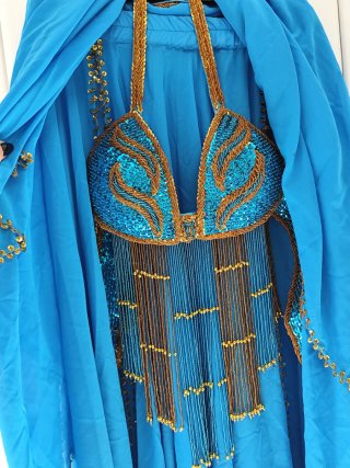 Traje Danza Vientre Azul y Dorado