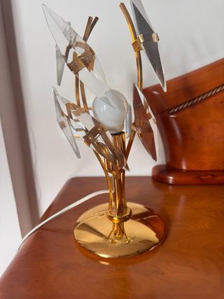 Pareja Lámparas Vintage Cristal Metal Dorado