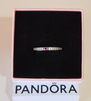 Anillo Pandora Plata Corazón Rosa Circonitas