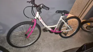 Bicicleta infantil blanca y rosa