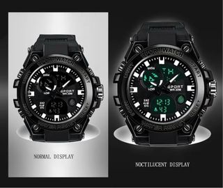 Reloj Deportivo Militar Hombre Negro/Plata