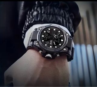 Reloj Deportivo Militar Hombre Negro/Plata